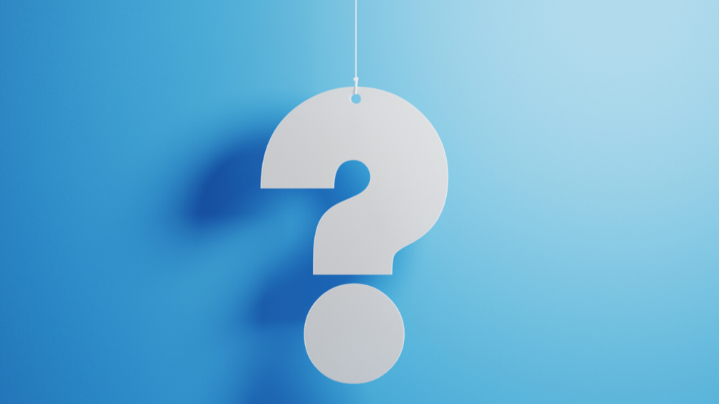 white question mark on blue background