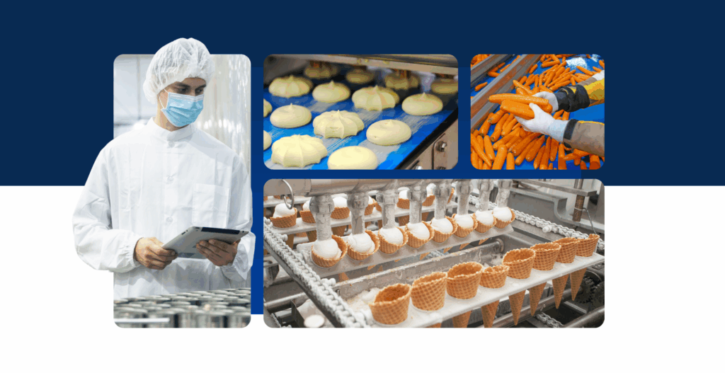 Pictures of various food and beverage manufacturing facilities. food manufacturing ERP